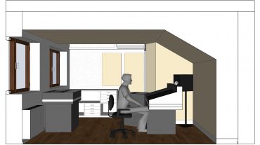 Entwurf Längsschnitt mit Acoustic Design System ADS an Frontwand und Decke
