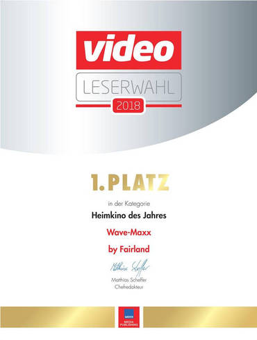 Wir freuen uns ganz besonders über den ersten Platz der Video-Leserwahl, das Wave-Maxx ist Heimkino des Jahres. Vielen Dank an unseren Partner Fairland für die tolle Zusammenarbeit!