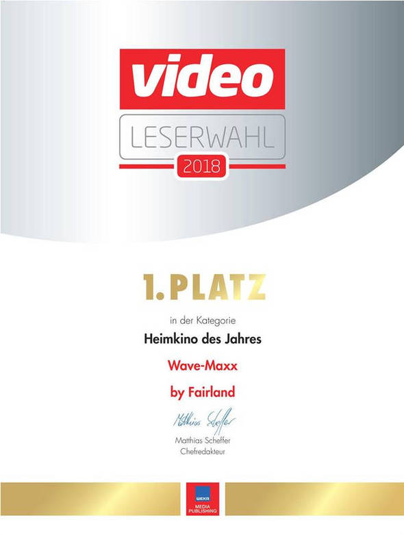 Wir freuen uns ganz besonders über den ersten Platz der Video-Leserwahl, das Wave-Maxx ist Heimkino des Jahres. Vielen Dank an unseren Partner Fairland für die tolle Zusammenarbeit!
